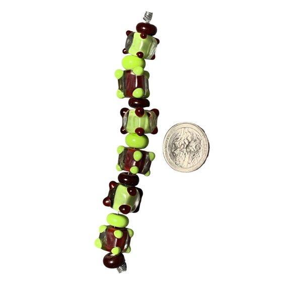 Handmade Lampwork Green & Brown Glass Beads - Picture 1 of 6
